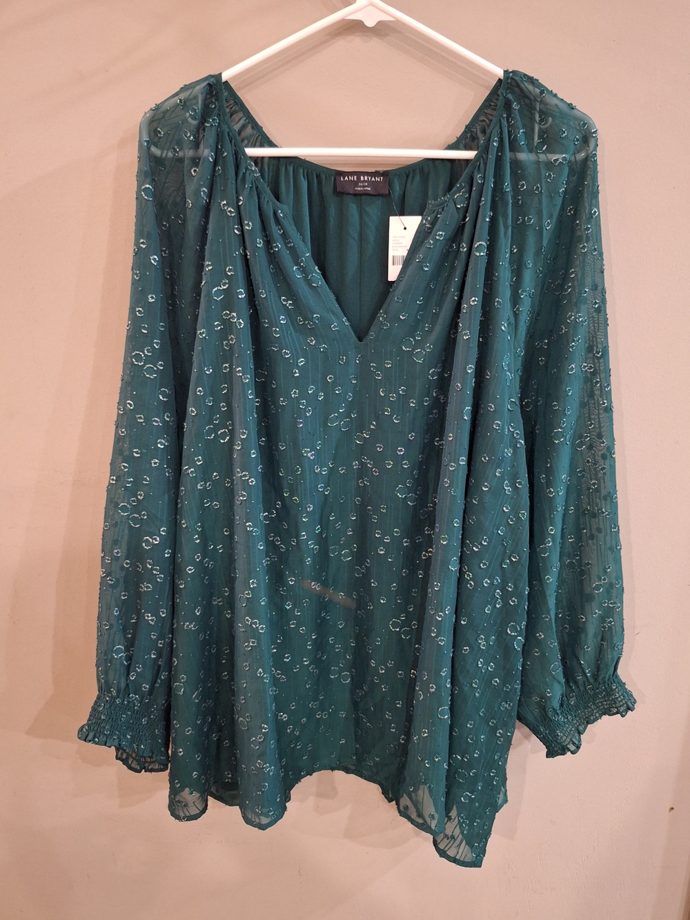 Lane Bryant Women's Green V-Neck Tunic Blouse Size 26/28